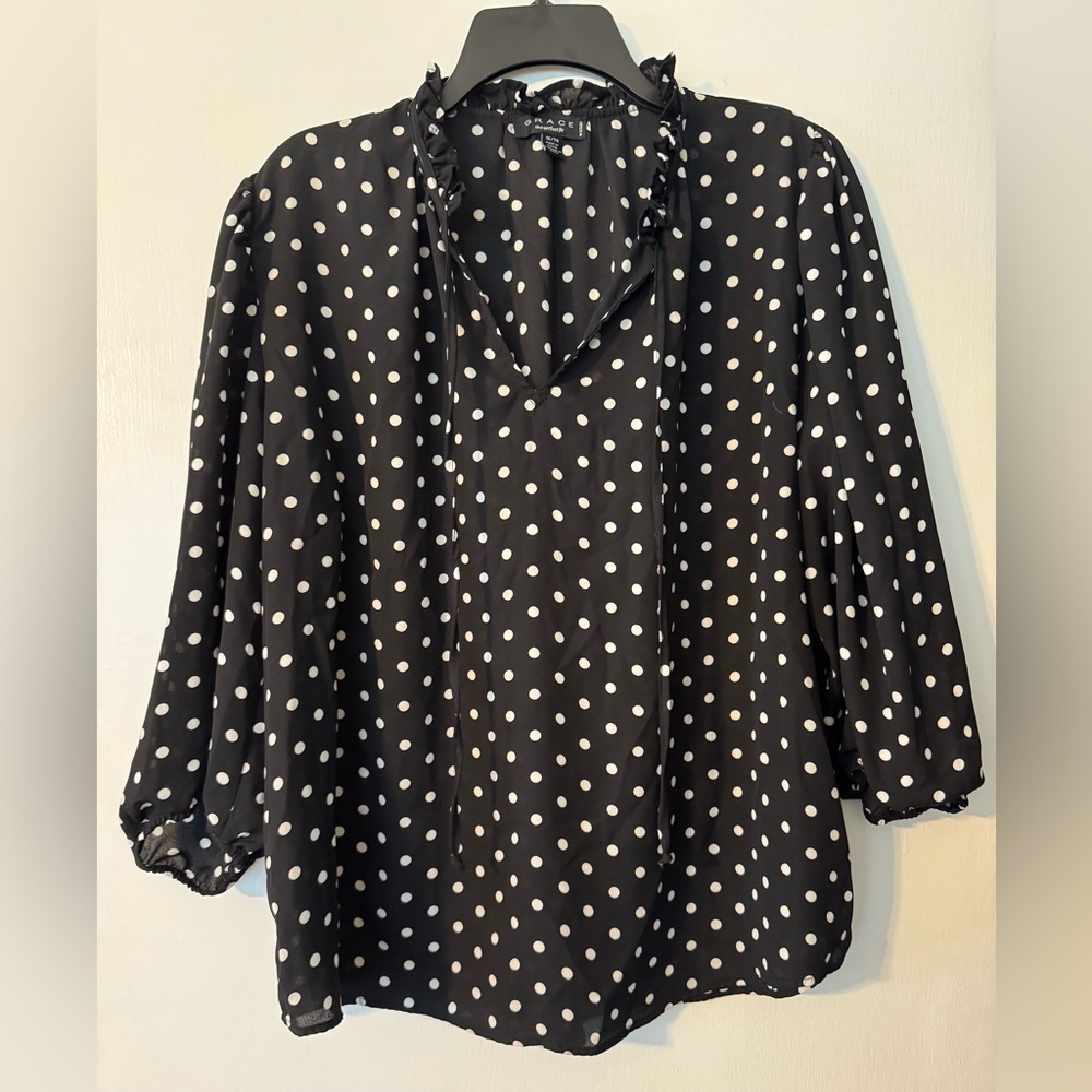 Grace Black and White Polka Dot Blouse Size 1X